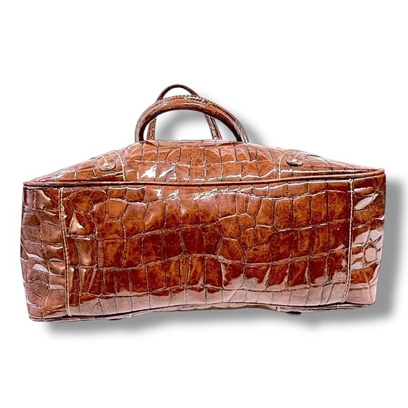 LIZ CLAIBORNE VINTAGE 1990s Faux Patent and Croc Brown Tote or Shoulder Bag - Picture 3 of 8